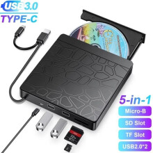 Externes CD/DVD-Laufwerk, externer USB 3.0-DVD-Brenner mit SD/TF-Kartenleser und USB-Flash-Laufwerksanschluss, CD/DVD-RW-Brenner