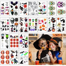 Halloween-Tattoos für Kinder, 20 Bögen temporäre Tattoos, wasserfest, animierte Cosplay-Tattoo-Aufkleber