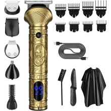 Professionelles 6-in-1-Haar- und Bartschneider-Set für Herren, elektrischer Bartrasierer mit 3 Köpfen, LCD-Display