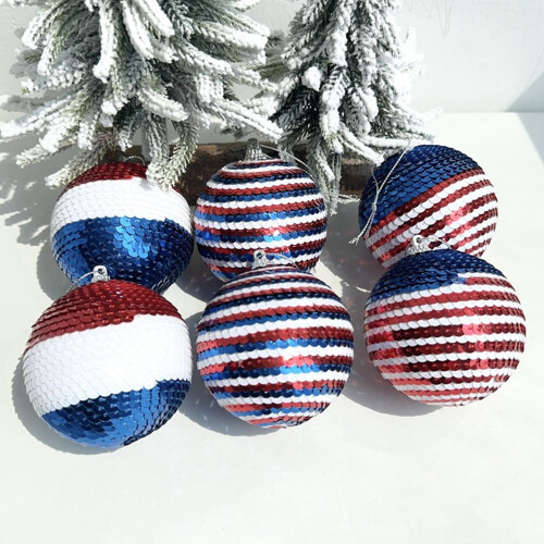 Patriotic Sequin Ball Ornaments 6pcs