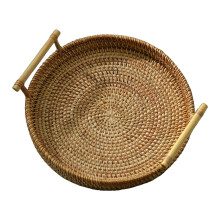 Handwoven Rattan Serving Basket with Handles