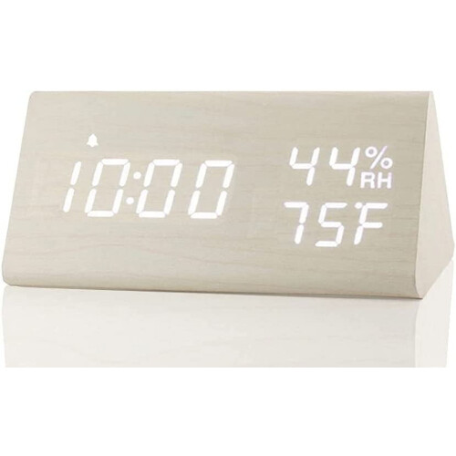 Digital väckarklocka i trä med LED-display, 3 larm