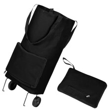 Chariot de courses pliable 2 en 1 noir, idéal pour le rangement du linge de maison.