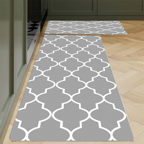 2pcs Cushioned Kitchen Mats Non-Slip Grey
