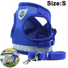 Hundegeschirr und Leine, gepolstertes Hundegeschirr aus weichem Mesh für Welpen und Katzen, reflektierend, Größe S, blau, PZCC