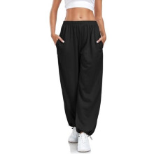 Jogginghose - MARKE - Lockere Passform - Hohe Taille - Elastisch - Schwarz