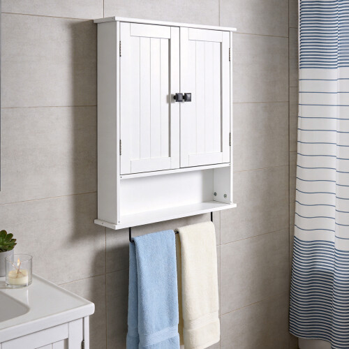 Living And Home Wall-Mounted E1-grade Melamine-Faced MDF Bathroom Cabinet with Adjustable Shelf