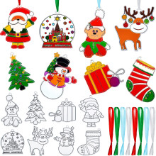 16 Piece Christmas Window Baubles - Cute DIY Craft Suncatchers - Mixed Color Acrylic Suncatchers with Satin Ribbons - 3 to 4 Inches - Cute Xmas