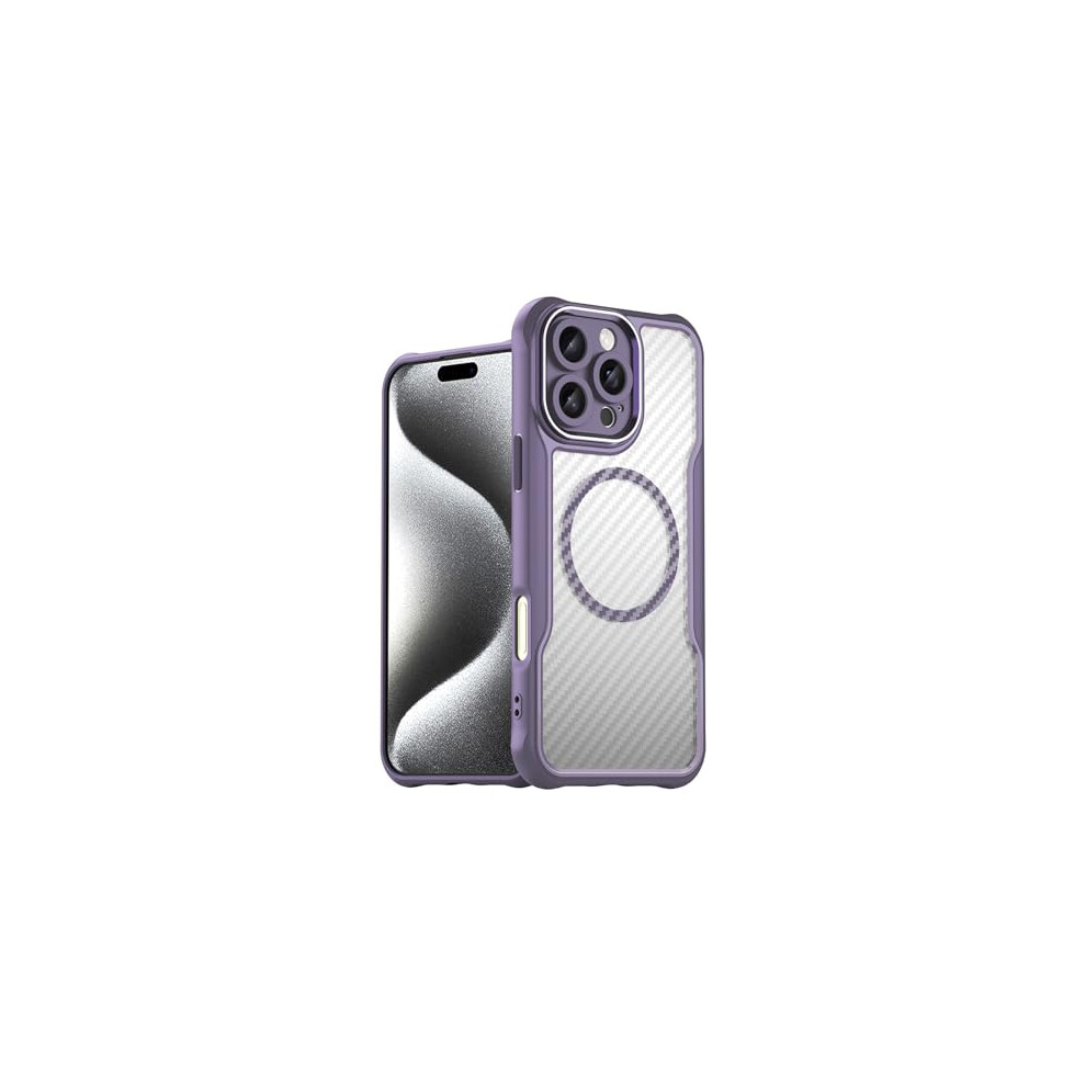 Clear Matte Carbon Fiber Magnetic Slim Cover With Wireless Charging Support For Iphone 16 Pro Purple 9310869833772