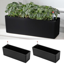 LaLaGreen Planter Box for Indoor Plants (2 Pack, 16 Inch) Black Rectangular Self Watering Flower Pot, Large Window Boxes Planters with Drainage