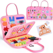 Busy Board für Kleinkinder, Filz-Lernspielzeug, Aktivitätsbücher für Kinder im Alter von 1–4 Jahren, mit Alphabet, Zahlen, Tieren, Rosa