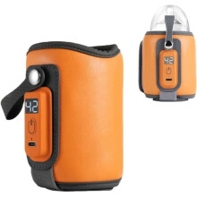 Tragbarer Babyflaschenwärmer, USB-Flaschenwärmer mit 5 einstellbaren Temperaturen, Reisetaschen-Flaschenwärmer (Orange)