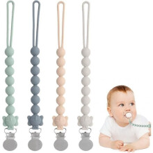 Baby-Schnullerclip – HAOPYOU – 4-teiliges Set aus Silikon und Stoff – BPA-frei