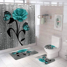 4-teiliges Duschvorhang-Set, Duschvorhang und Matten-Set, rutschfeste Matte, WC-Sitz – MCJ