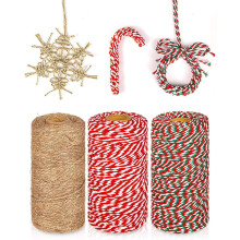 KAHEIGN 3Pcs Christmas Jute Strings and Cotton Twine Rolls, 984 Feet Red White Green Cotton String Jute Twine Wrapping Rope Cord for Xmas DIY Crafts