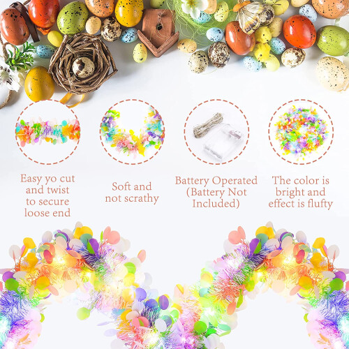 33ft Multicolour Tinsel Garland with LED String Lights 1