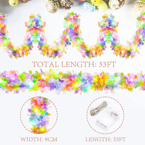 33ft Multicolour Tinsel Garland with LED String Lights 2