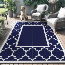 GENIMO Outdoor Rug150x240cm ? Waterproof, Reversible, Washable Plastic Garden Carpet for Patio, RV, Deck, Camping & Picnic ? Blue & White