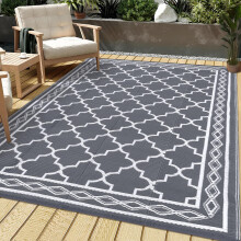 Outdoor Rug 240 x 300 cm Waterproof Plastic Straw Rug Reversible Modern Geometric Outdoor Carpet, UV Resistant Durable RV Picnic Mat, Outside Carpet