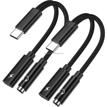 2PCS Aux Audio Headphone Adapter Splitter 60W Fast Charging Converter Hot Selling 2 in 1 USB Type C to 3.5 mm AUX Jack