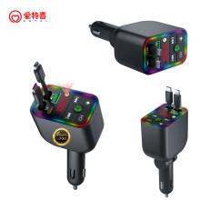 Newest T3 BT V5.3 Retractable Car Charger Handsfree FM Transmitter Type c Car Charger Fast Charging MP3 Player Multifunctional