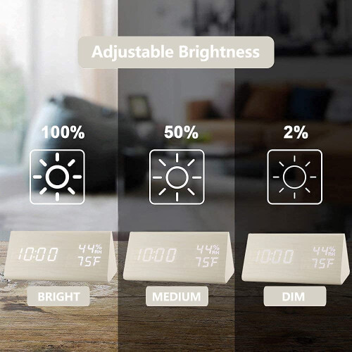 Digital väckarklocka i trä med LED-display, 3 larm 1