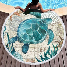Rundes Strandtuch aus Mikrofaser, 150 cm, ideal für Strand, Yoga, Camping, blaues Schildkrötenmuster YYV