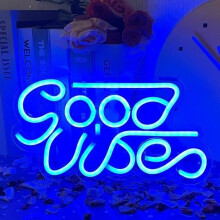 Leuchtreklame – Good Vibes – blaues Modell – USB-betrieben – Innendekoration – 1 W