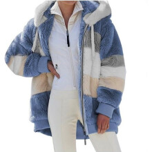Damen-Fleecejacke in Übergröße mit Kapuze – Blau – lange Ärmel – Wintersport