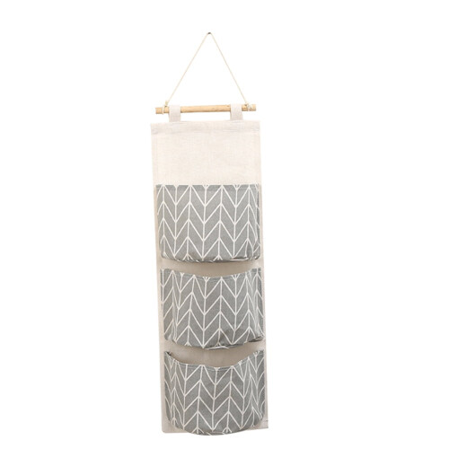 Linen Wall Hanging Storage Bag with 3 Pockets 1