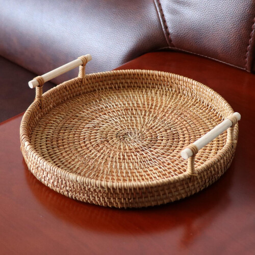 Handwoven Rattan Serving Basket with Handles 1
