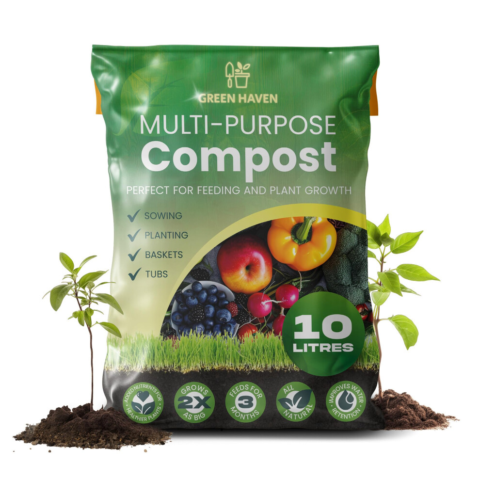 Cuqoo Haven 10L Multi Purpose Compost Peat Free ? Nutrient Rich Potting Compost For Plants, Vegetables & Flowers ? Suitable For Indoor & Outdoor Use Green