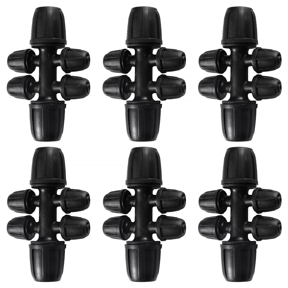Voogenzek 6 Pcs Barbed Tee Connector For Drip Irrigation, 6-Way Anti-Drop 8/12 Mm To 4/7 Mm Irrigation Tube Fitting, Locked Barbed Connectors, Barbed 5051225625559