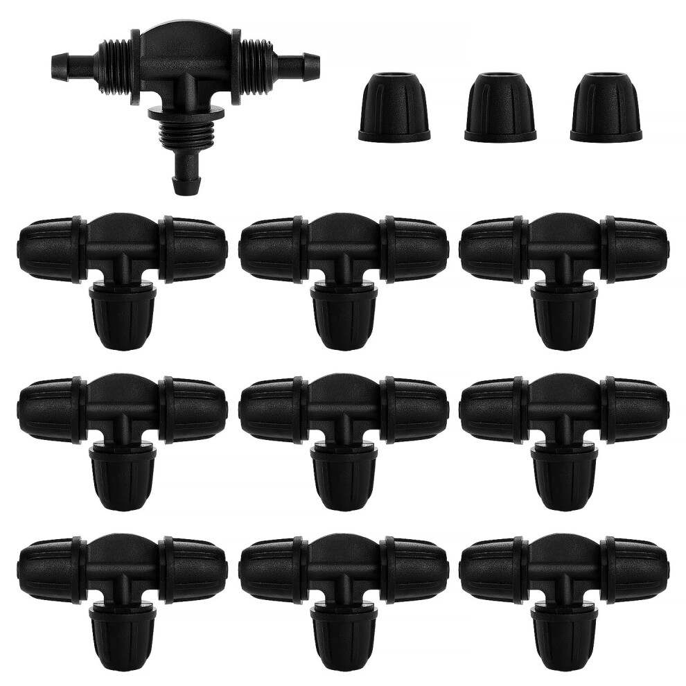 Voogenzek 10 Pcs 4/7 Mm Drip Irrigation Fittings, Barbed Tee Connector, Lock Barbed Connector, Barbed Locking Fitting, Irrigation Pipe Connectors, For 5051225637644