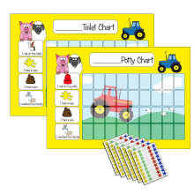 Potty Training Reward Chart & Toilet Training Star Chart for Toddlers (TWIN PACK) with 270 Star Stickers Tractor Themed