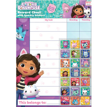 Paper Projects Gabby's Dollhouse Everyday Reward Chart | Includes 56 Sparkly Stickers | Colourful Chart is Wipe-Clean, 29.7cm x 42cm, Mulitcoloured