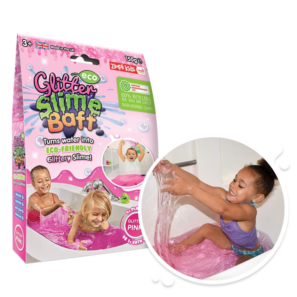 Eco Glitter Slime Baff 1 Bath Or 4 Play Uses, Magically Turns Water Into Gooey, Glittery Slime, Environmentally Safe, Eco Friendly Toy Pink Zimpli