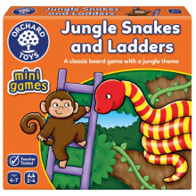 Orchard Toys Jungle Snakes and Ladders Mini Game, Small and Compact, Travel Game, Perfect for Children Age 4-7, Travel Game