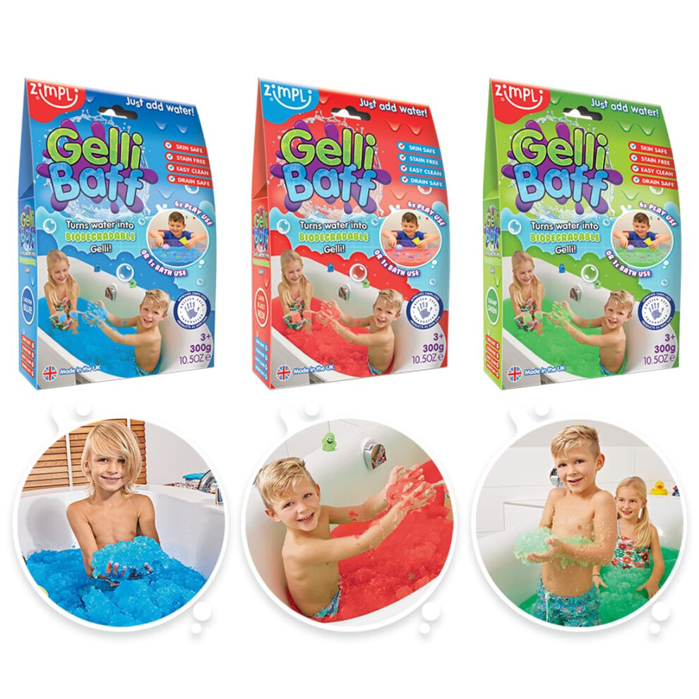 3 X Gelli Baff Bundle, & Magically Turns Water Into Thick, Colourful Goo, Messy & Sensory Outdoor & Indoor Fun, Bath Blue/Red/Green Zimpli Kids