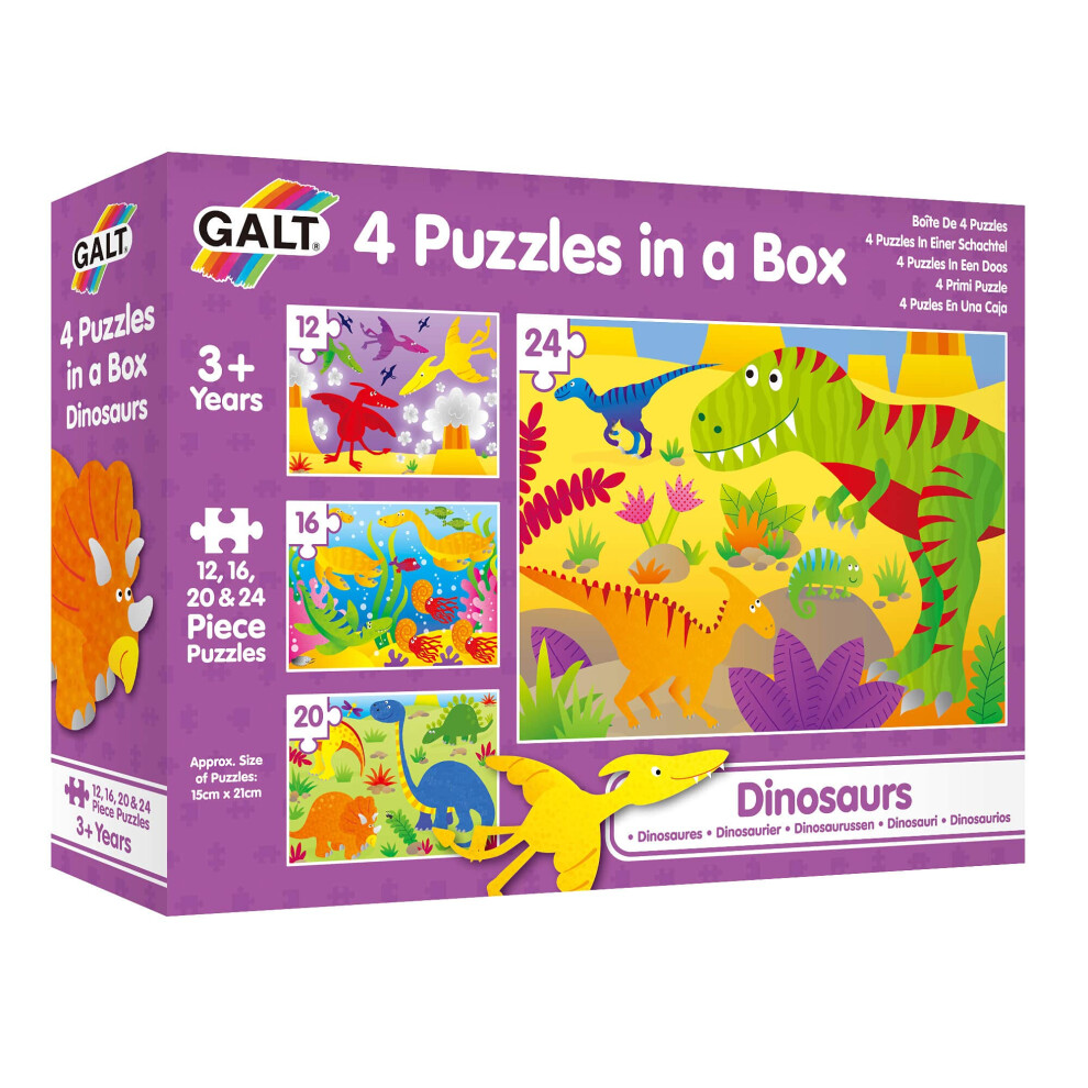 Galt Toys, 4 Puzzles In A Box - Dinosaurs, Dinosaur Jigsaw Puzzle For Kids, Ages 3 Years Plus