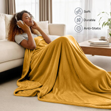 (Super King, Yellow) BedLooms Luxury Faux Fur Fleece Blanket 310 GSM - Super Soft Plush Throw for Bed, Sofa & Couch