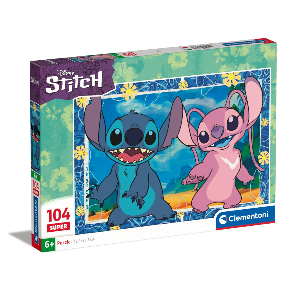 Clementoni - 27572 - Supercolor Puzzle - Super Disney Stitch - 104 Pieces| Puzzle Cartoon| Made In Italy