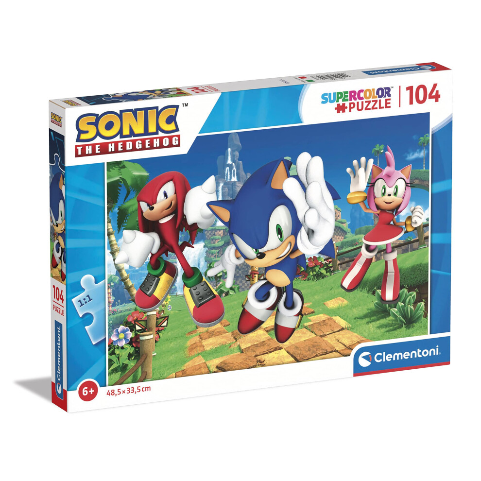 Clementoni - 27256 - Supercolor Puzzle - Sonic - 104 Pieces, Jigsaw Puzzle For Kids Age 6, Puzzle Cartoon, Made In Italy