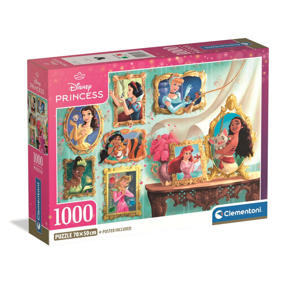 Clementoni Jigsaw Puzzles 1000 Pieces Disney Princess, Puzzle For Adults 14-99 Years, Compact Box, 37046