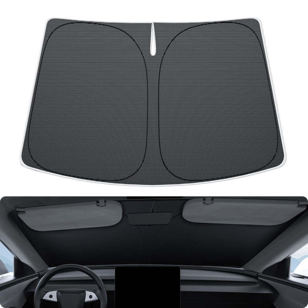 Windshield Sunshade Nano Ice Crystal Uv Protection Foldable Heat Shield For Tesla Model Y Model 3 Black 9310869834113