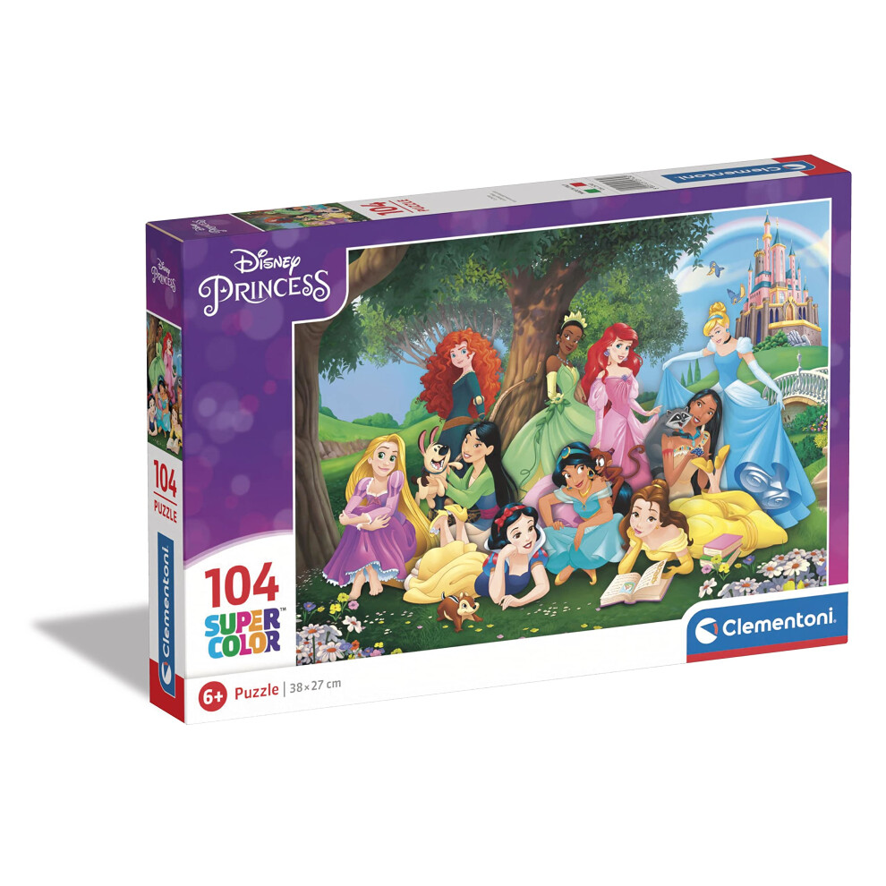 Clementoni - 25743 - Supercolor Puzzle - Disney Princess - 104 Pieces, Jigsaw Puzzle For Kids Age 6, Puzzle Cartoon, Made In Italy