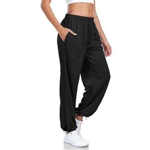 Jogginghose - MARKE - Lockere Passform - Hohe Taille - Elastisch - Schwarz 2