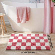 (ZR Chess Fun Grid-Pink, 19.7x35.4in/50x90cm) 1pc Flocked Bathroom Mat, Checkered Floor Mat, Non-Slip Absorbent Mat for Home, Bathroom Rug