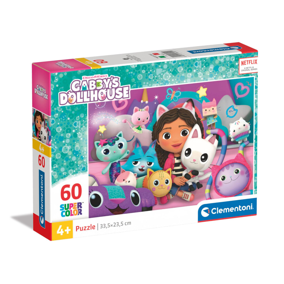 Clementoni Jigsaw Puzzle Gabby's Dollhouse 60 Pieces - Supercolor Puzzle For Children 4-6 Years, Cartoon, Doll, Gift For Boy/Girls, Puzzle For Kids,