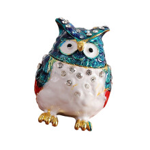 Owl Shape Jewelry Case Diamonds Pattern Alloy-blue and white